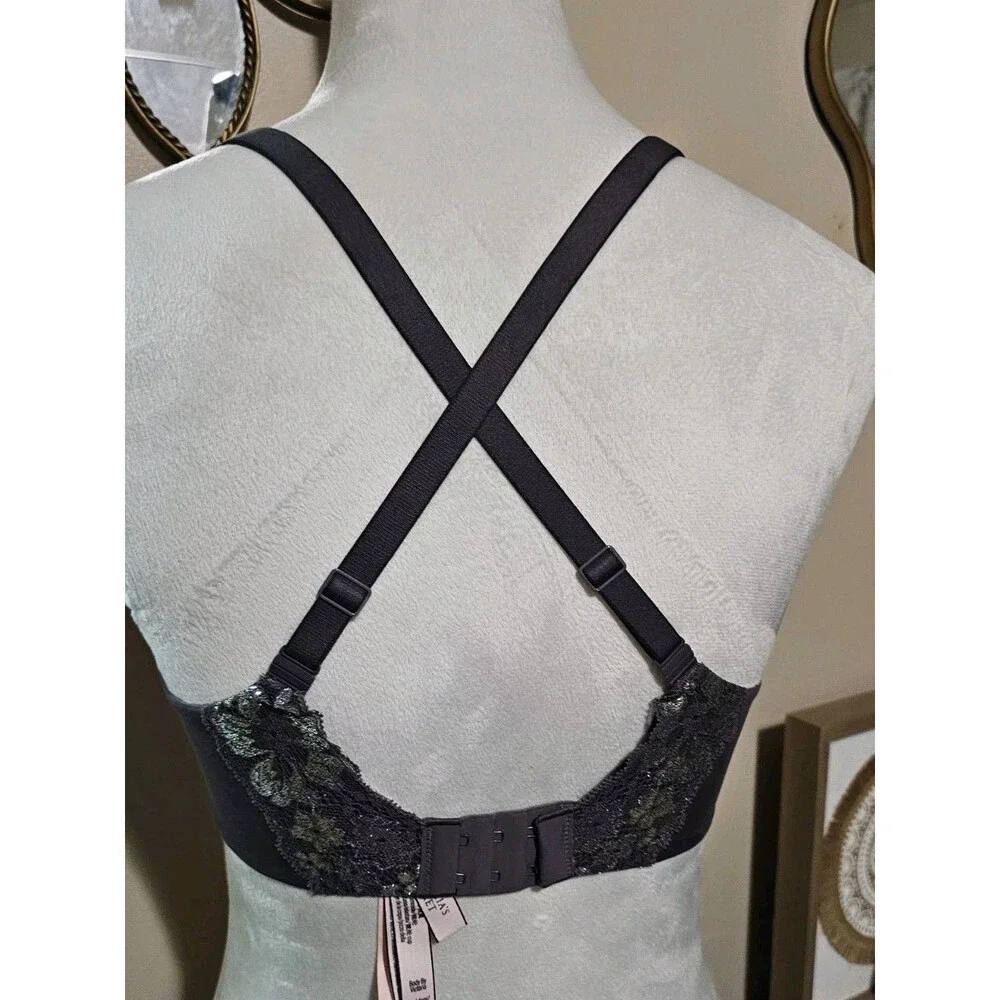 Victoria Secret Body Dark Purple Silver floral Lace Bra Size 34DD